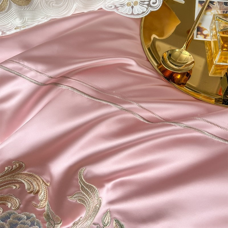 Esana Pink Embroidery Egyptian Cotton Duvet Cover Set
