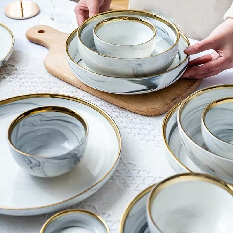 Catalina White Marble Luxury Dinnerware Set Plate - Venetto Design Venettodesign.com