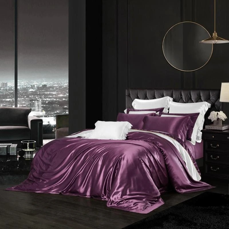 Eloise Japanese Violet Luxury Pure Mulberry Silk Bedding Set Duvet Cover Set - Venetto Design Queen / 2 Pillowcases Venettodesign.com