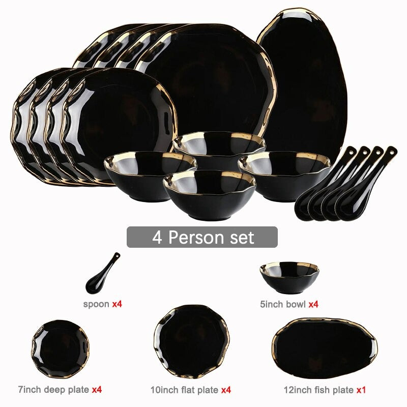 Nora Black White Luxury Dinnerware Set Plate - Venetto Design Black / 4 Person Set Venettodesign.com