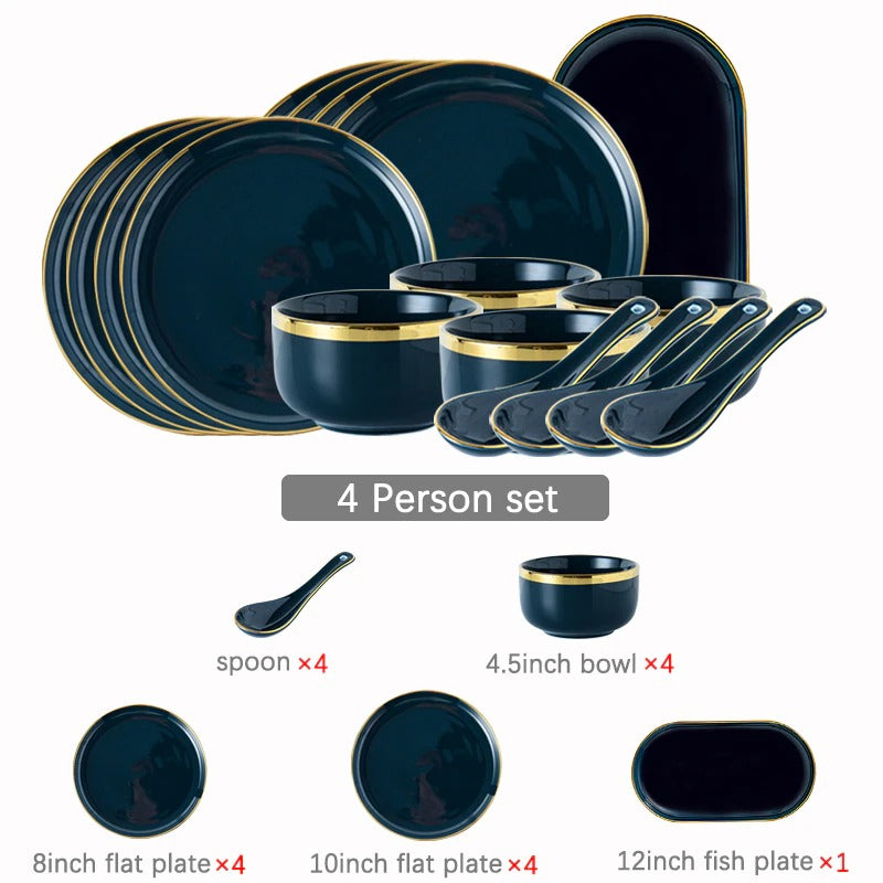 Oxford Blue Luxury Dinnerware Set Plate - Venetto Design 4 Person Set Venettodesign.com