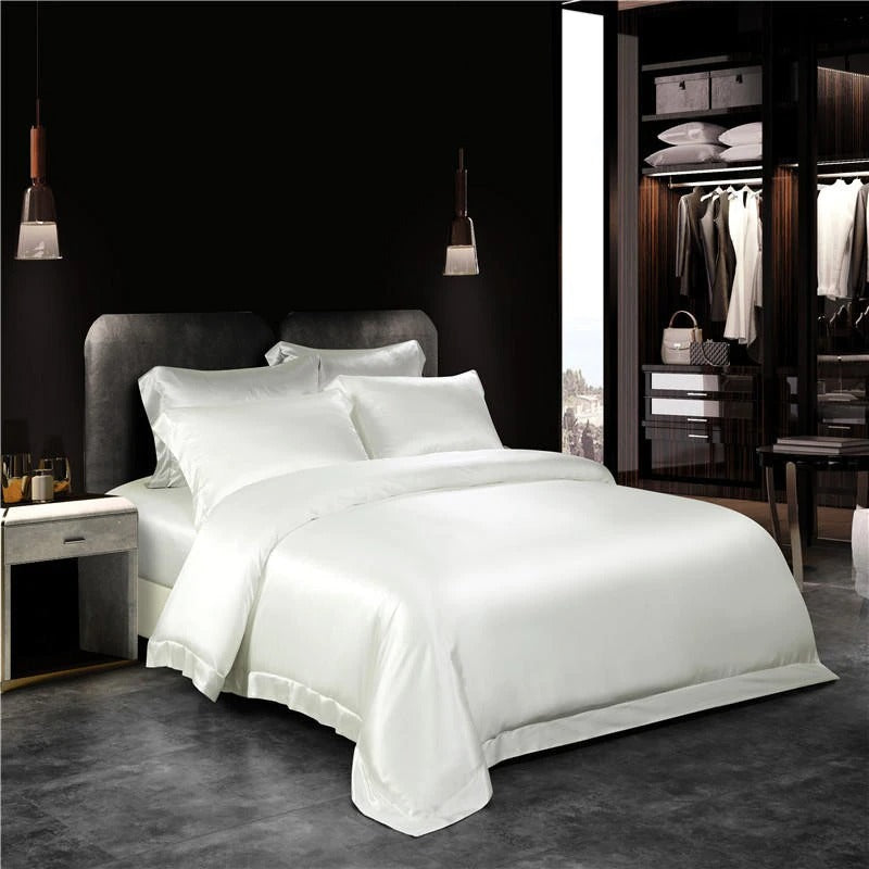 Eloise White Luxury Pure Mulberry Silk Bedding Set Duvet Cover Set - Venetto Design Queen / 2 Pillowcases Venettodesign.com