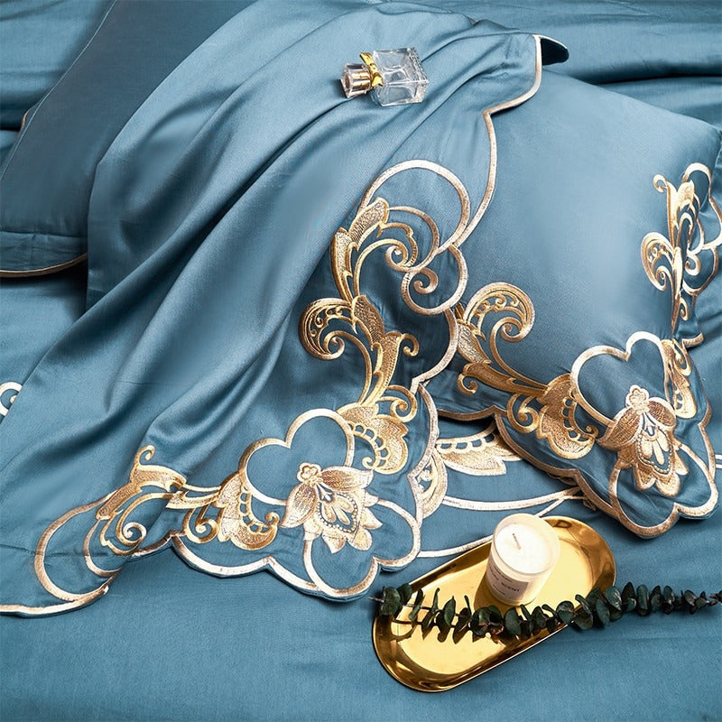 Miriam Blue Embroidered Cotton Duvet Cover Set Duvet Cover Set - Venetto Design Venettodesign.com