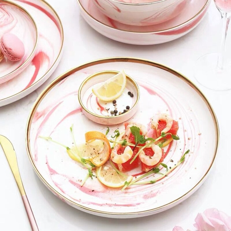 Catalina Pink Marble Luxury Dinnerware Set Plate - Venetto Design Venettodesign.com