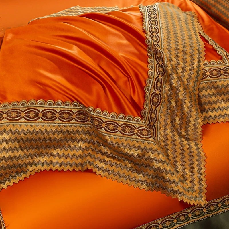 Onda Orange Egyptian Cotton Embroidered Duvet Cover Set Duvet Cover Set - Venetto Design Venettodesign.com