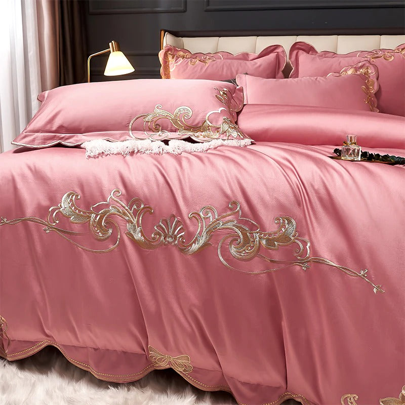 Miriam Pink Embroidered Cotton Duvet Cover Set Duvet Cover Set - Venetto Design Venettodesign.com