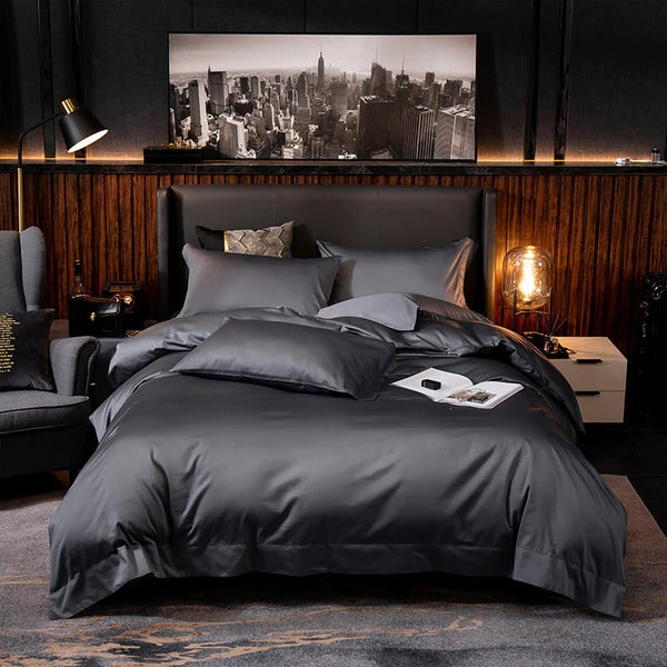 Lakibia Deep Grey Silky Soft Egyptian Cotton Bedding Set Duvet Cover Set - Venetto Design Twin / Fitted Sheet / 4 Pieces Venettodesign.com