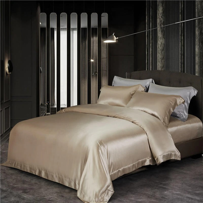 Eloise Leather Beige Luxury Pure Mulberry Silk Bedding Set Duvet Cover Set - Venetto Design Queen / 2 Pillowcases Venettodesign.com