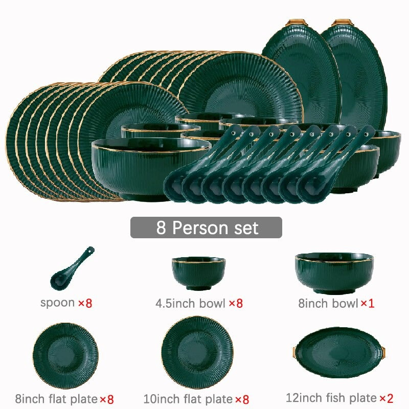 Ocula Green Luxury Dinnerware Set Plate - Venetto Design 8 Person Set Venettodesign.com