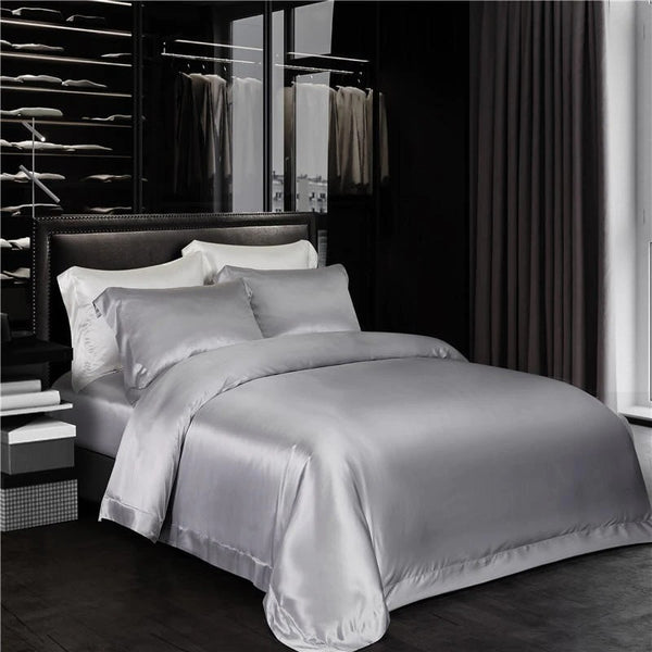 Eloise Sonic Silver Luxury Pure Mulberry Silk Bedding Set Duvet Cover Set - Venetto Design Queen / 2 Pillowcases Venettodesign.com