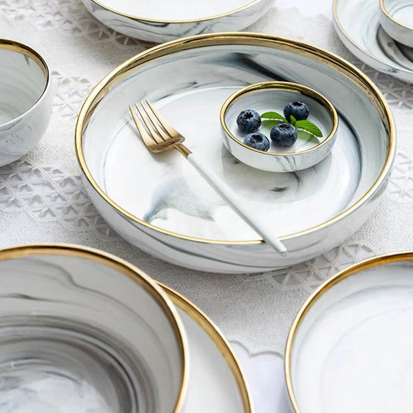 Catalina White Marble Luxury Dinnerware Set Plate - Venetto Design Venettodesign.com