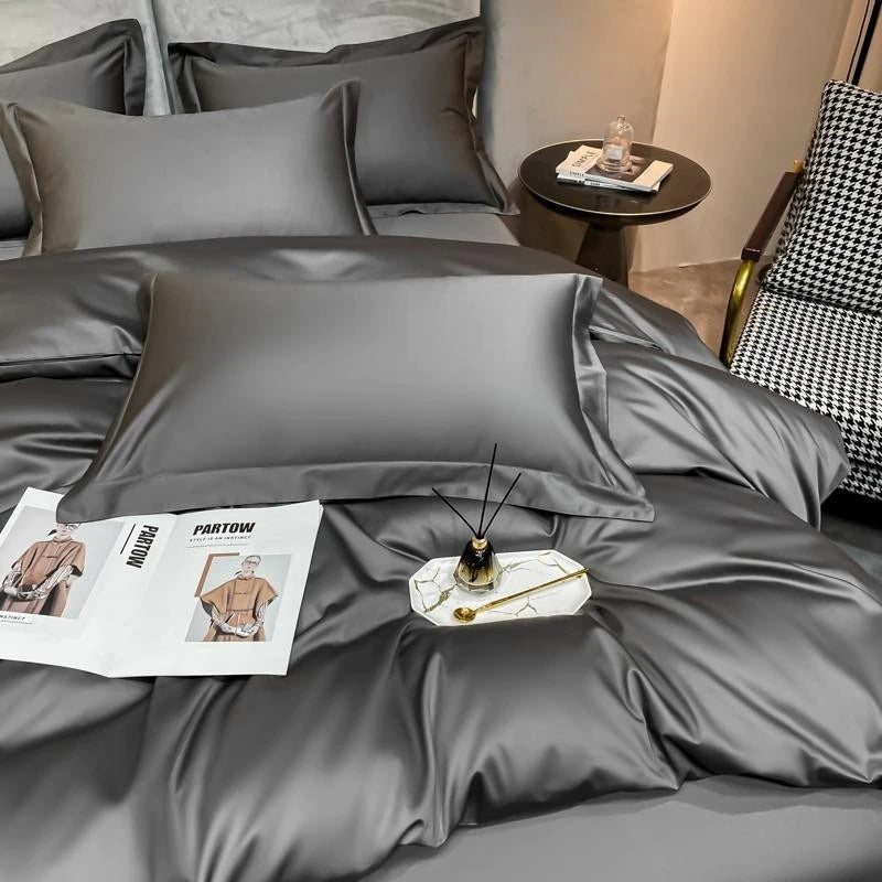 Neo Deep Grey Silky Cotton Duvet Cover Set Duvet Cover Set - Venetto Design Venettodesign.com