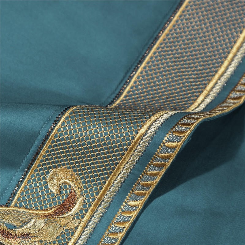 Anahi Teal Blue Embroidered Motif Border Egyptian Cotton Duvet Cover Set Duvet Cover Set - Venetto Design Venettodesign.com