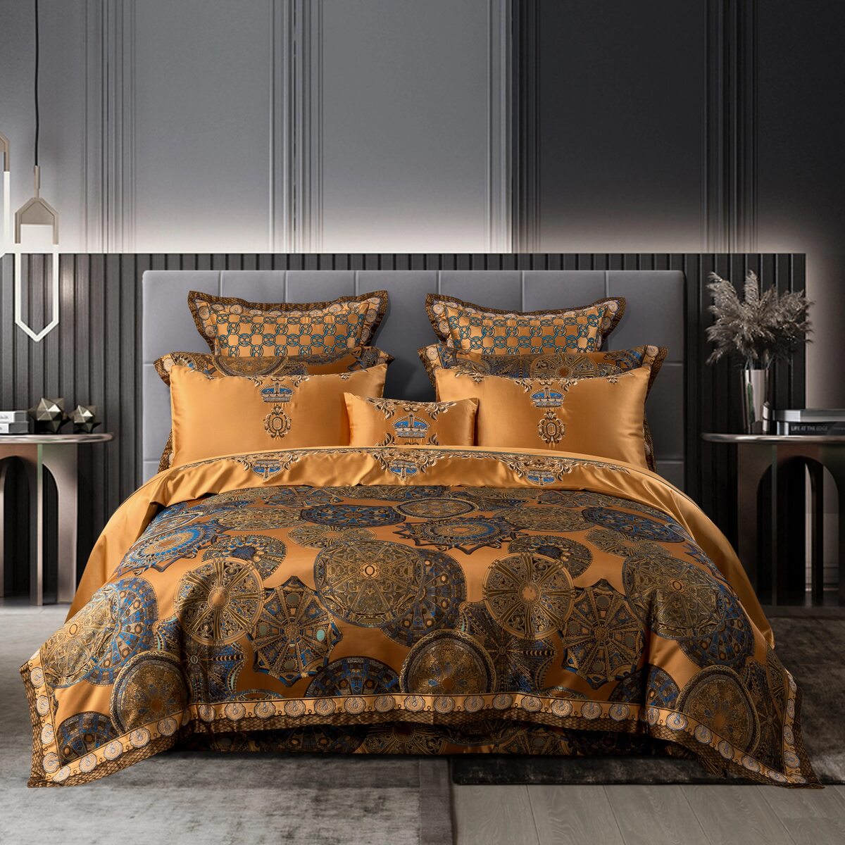 Khronom Royal Luxury Egyptian Cotton Satin Bedding Set, USA King / Fitted Sheet / Basic