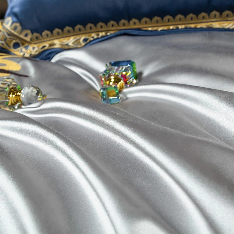 Skyler Opulent Embroidered Satin Duvet Cover Set Duvet Cover Set - Venetto Design Venettodesign.com