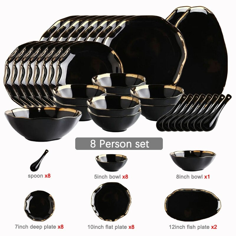 Nora Black White Luxury Dinnerware Set Plate - Venetto Design Black / 8 Person Set Venettodesign.com