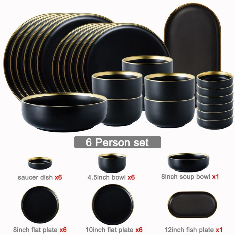 Legacy Black Luxury Dinnerware Set Plate - Venetto Design 6 Person Set Venettodesign.com