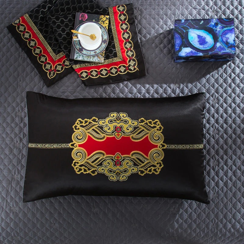 Bartedo Black Satin Egyptian Cotton Luxury Royal Duvet Cover Set Duvet Cover Set - Venetto Design Venettodesign.com