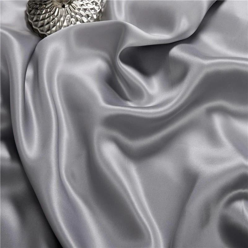 Eloise Sonic Silver Luxury Pure Mulberry Silk Bedding Set Duvet Cover Set - Venetto Design Venettodesign.com