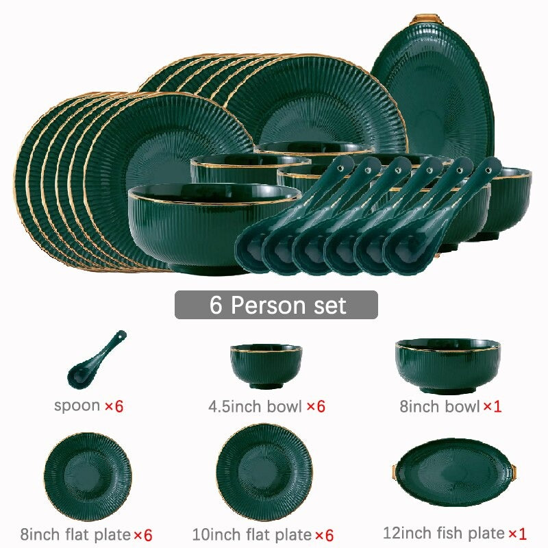 Ocula Green Luxury Dinnerware Set Plate - Venetto Design 6 Person Set Venettodesign.com