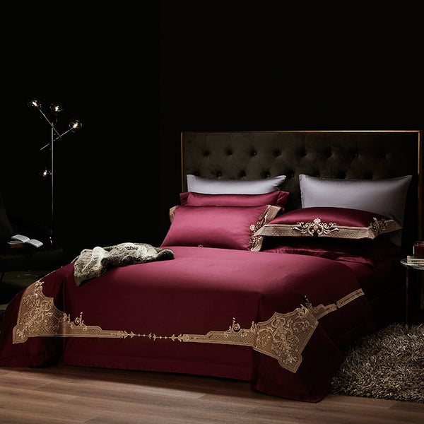 Cleopatra Puce Red Luxury Egyptian Cotton Duvet Cover Set Duvet Cover Set - Venetto Design Venettodesign.com