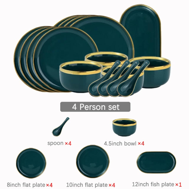 Verde Emerald Green Luxury Dinnerware Set Plate - Venetto Design 4 Person Set Venettodesign.com