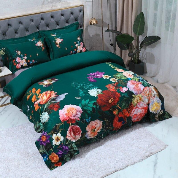 Aida Green Egyptian Cotton Duvet Cover Set Duvet Cover Set - Venetto Design Venettodesign.com