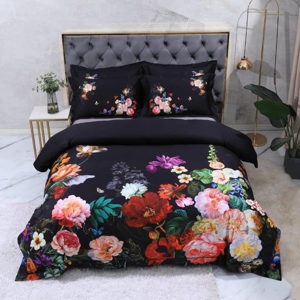 Aida Black Egyptian Cotton Duvet Cover Set Duvet Cover Set - Venetto Design Queen / Flat Sheet / 4 Pieces Venettodesign.com