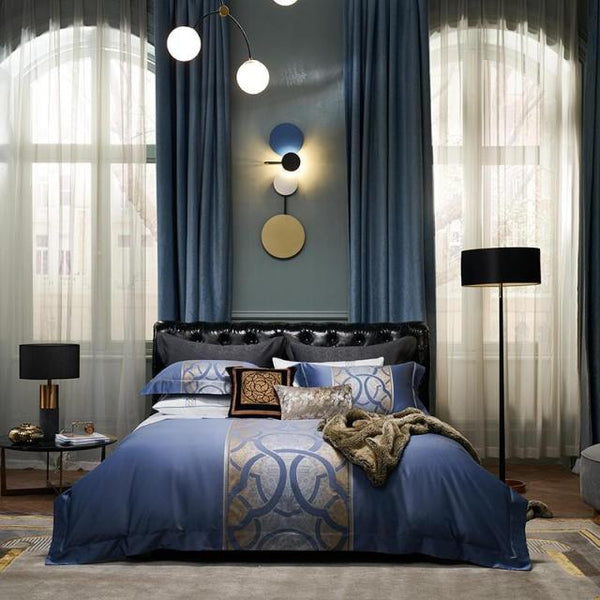 Astrid Space Blue Egyptian Cotton Duvet Cover Set Duvet Cover Set - Venetto Design Queen / Flat Sheet Venettodesign.com