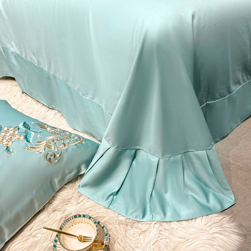 Domitia Flemish Sky Embroidery Egyptian Cotton Duvet Cover Set Duvet Cover Set - Venetto Design Venettodesign.com