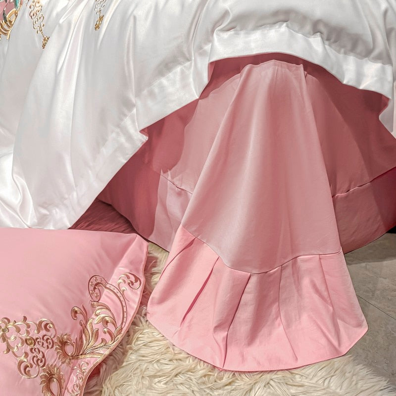 Domitia Canyon Pink Embroidery Egyptian Cotton Duvet Cover Set Duvet Cover Set - Venetto Design Venettodesign.com