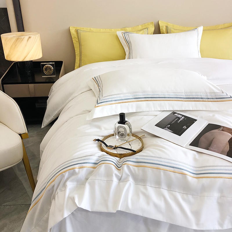 Fleur Classic Embroidered Striped Border Egyptian Cotton Duvet Cover Set Duvet Cover Set - Venetto Design Venettodesign.com