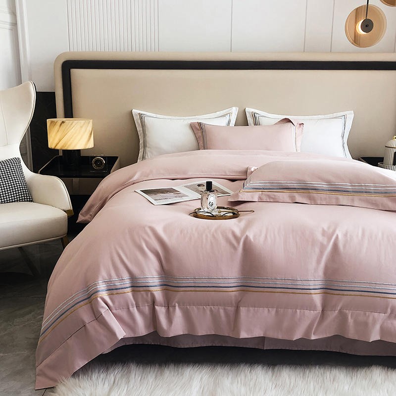 Fleur Classic Embroidered Striped Border Egyptian Cotton Duvet Cover Set Duvet Cover Set - Venetto Design Venettodesign.com