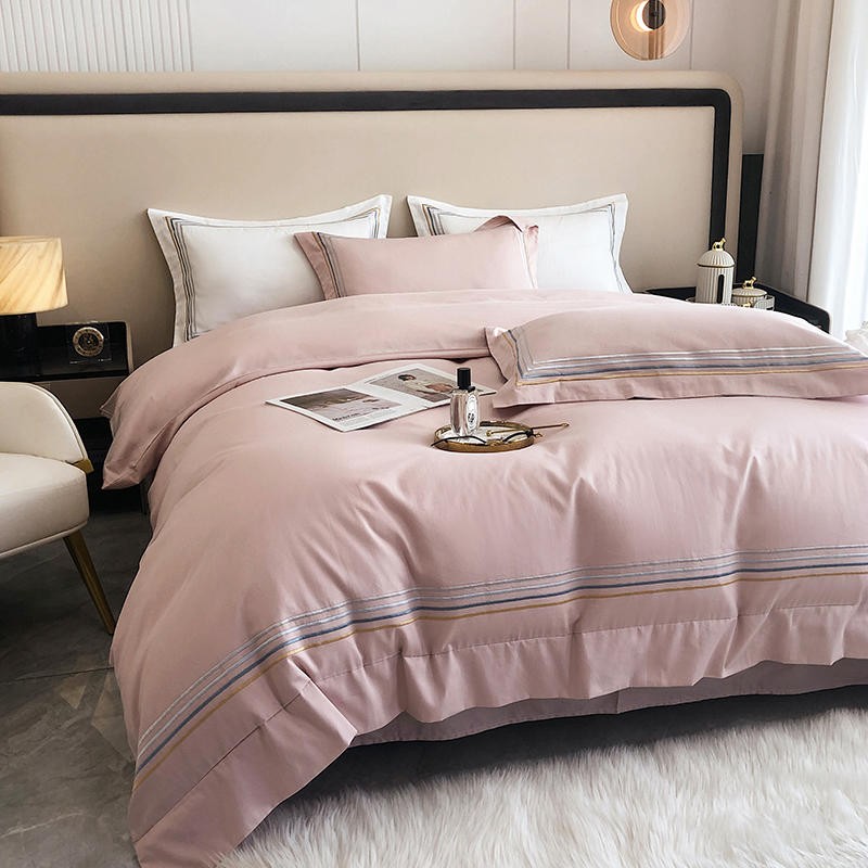 Fleur Classic Embroidered Striped Border Egyptian Cotton Duvet Cover Set Duvet Cover Set - Venetto Design Venettodesign.com