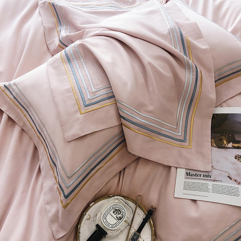 Fleur Classic Embroidered Striped Border Egyptian Cotton Duvet Cover Set Duvet Cover Set - Venetto Design Venettodesign.com