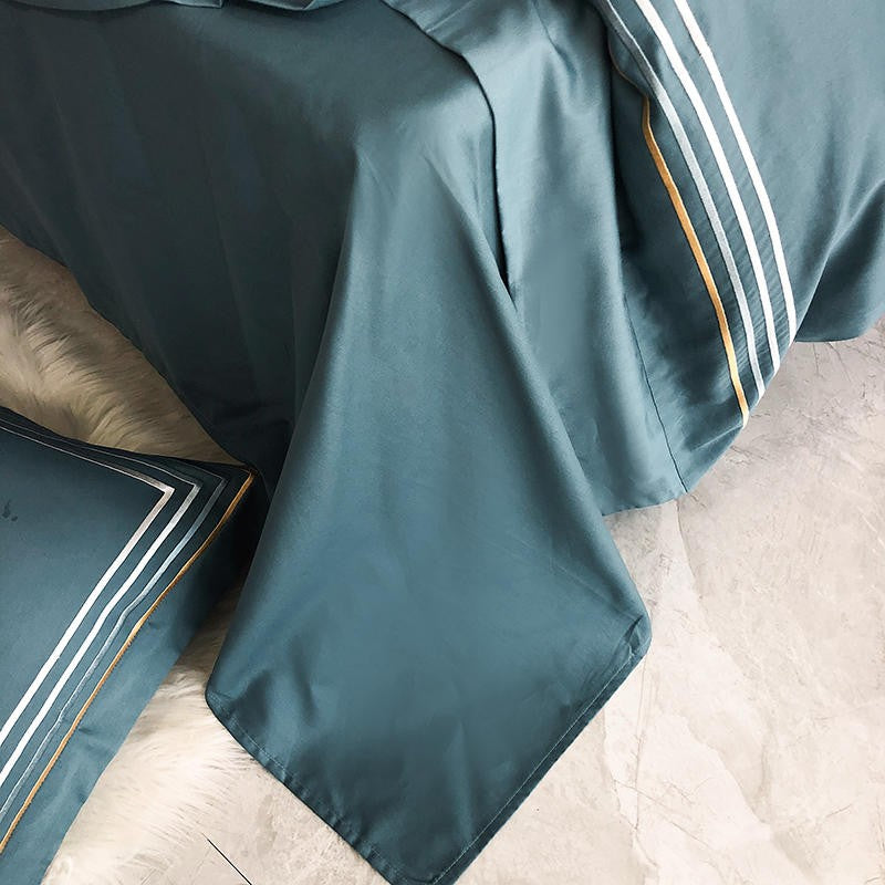 Fleur Classic Embroidered Striped Border Egyptian Cotton Duvet Cover Set Duvet Cover Set - Venetto Design Venettodesign.com