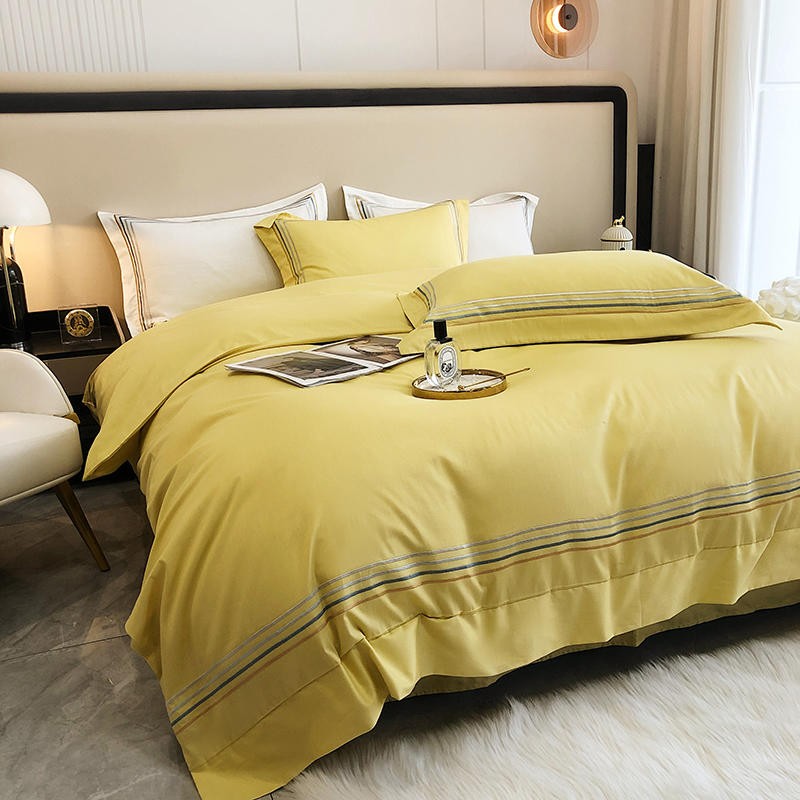 Fleur Classic Embroidered Striped Border Egyptian Cotton Duvet Cover Set Duvet Cover Set - Venetto Design Venettodesign.com
