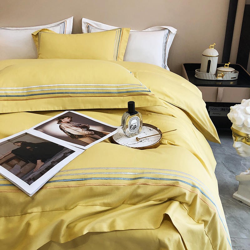 Fleur Classic Embroidered Striped Border Egyptian Cotton Duvet Cover Set Duvet Cover Set - Venetto Design Venettodesign.com