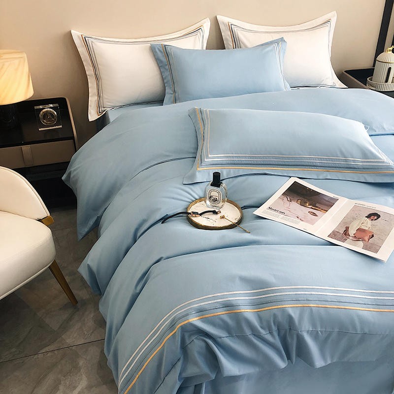 Fleur Classic Embroidered Striped Border Egyptian Cotton Duvet Cover Set Duvet Cover Set - Venetto Design Venettodesign.com
