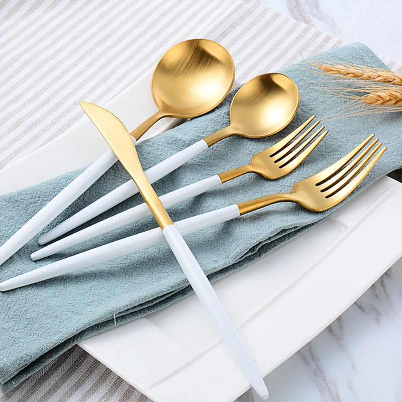 Arya White Gold Cutlery Set Cutlery - Venetto Design 60 PIECES SET Venettodesign.com